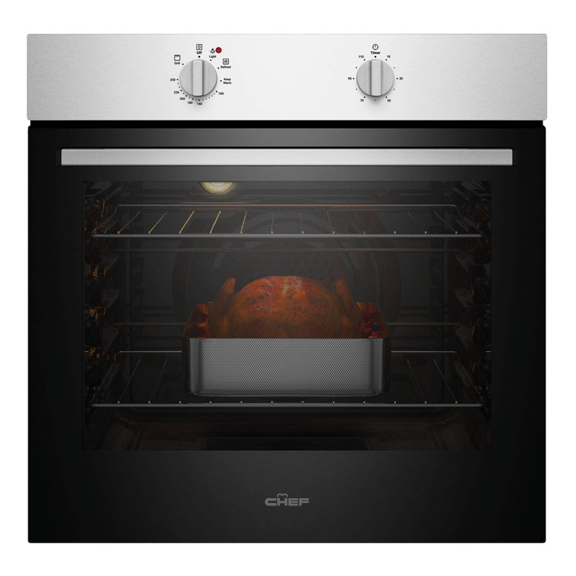 Chef 60cm Electric Multi Function Fan Forced Built-In Oven CVE612SB, Front View