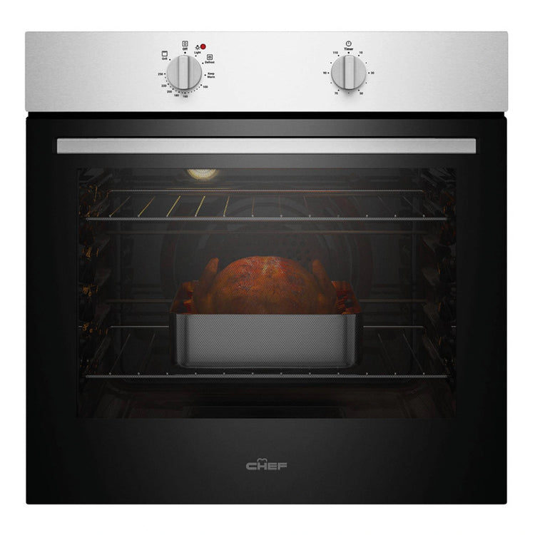 Chef 60cm Electric Multi Function Fan Forced Built-In Oven CVE612SB, Front View