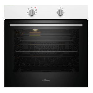 Chef 60cm Multi Function White Fan Forced Electric Built-In Oven CVE612WB, Front View