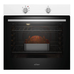 Chef 60cm Multi Function White Fan Forced Electric Built-In Oven CVE612WB, Front View