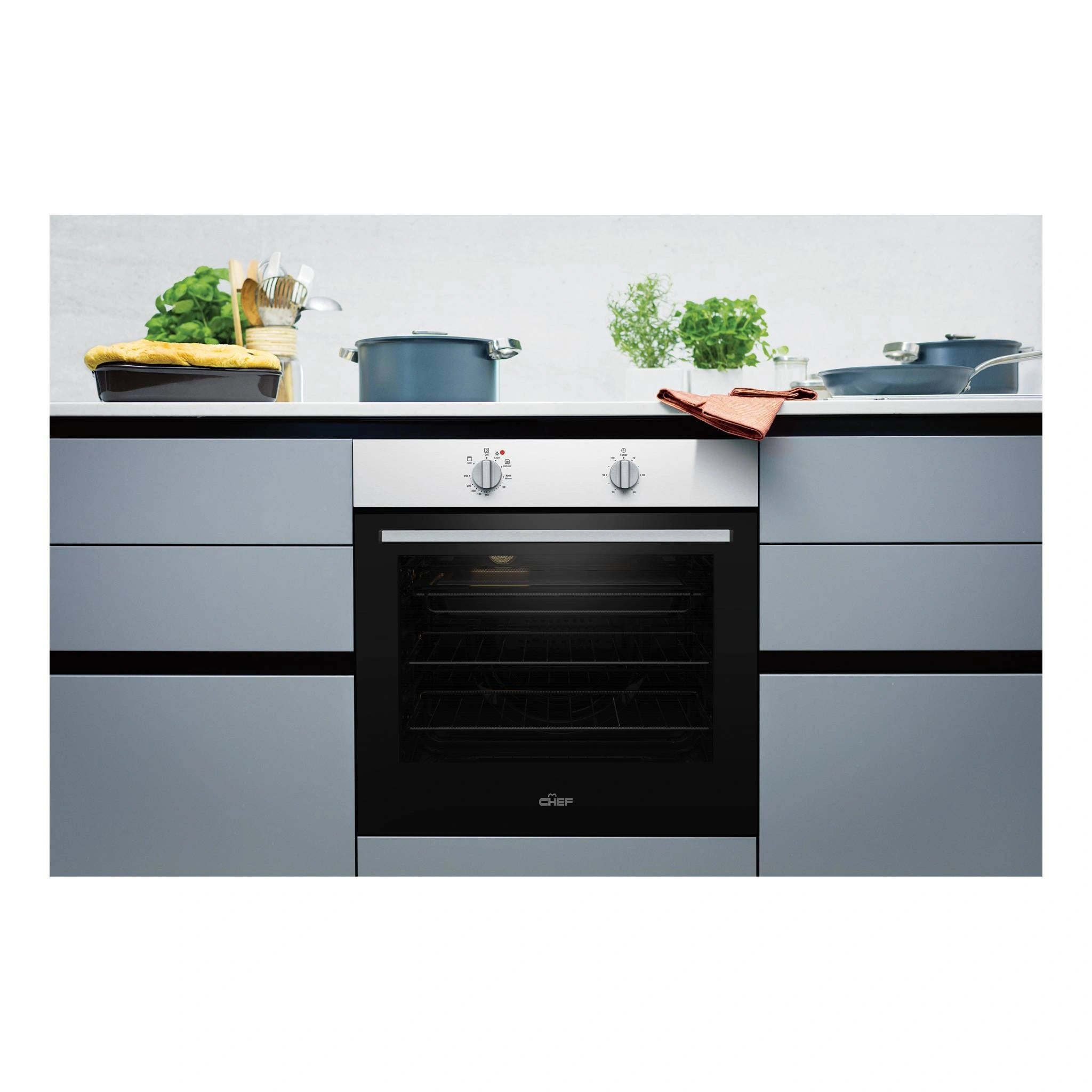 Chef 60cm Multi Function White Fan Forced Electric Built-In Oven CVE612WB, Lifestyle