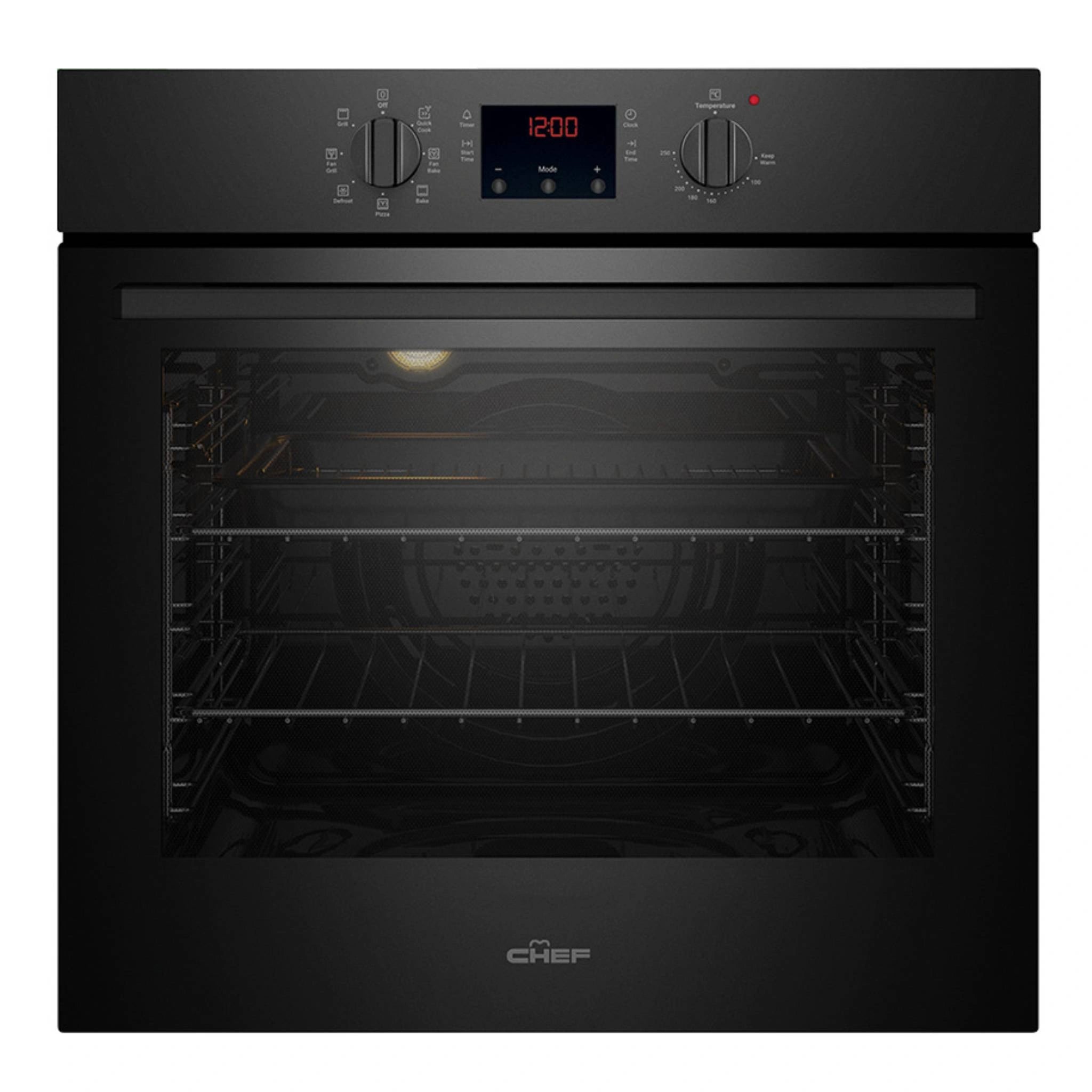 Chef 60cm Electric Multi-Function Built-In Oven with Quick Cook CVE614DB, Front View