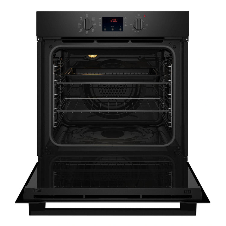 Chef 60cm Electric Multi-Function Built-In Oven with Quick Cook CVE614DB, Front View with Door Open