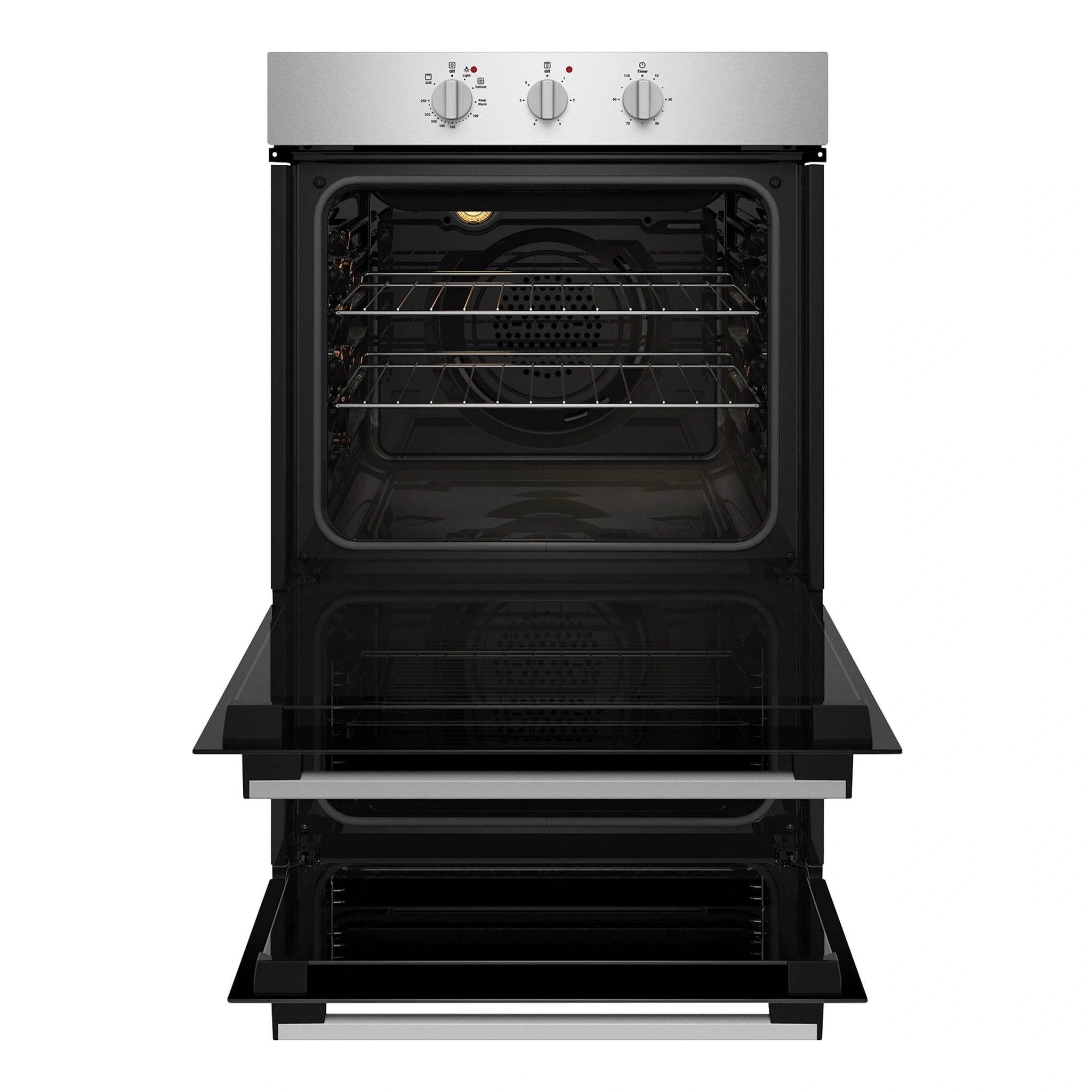 Chef 60cm Electric Built-In Fan Forced Oven with Separate Grill CVE662SB, Front View With Door Open