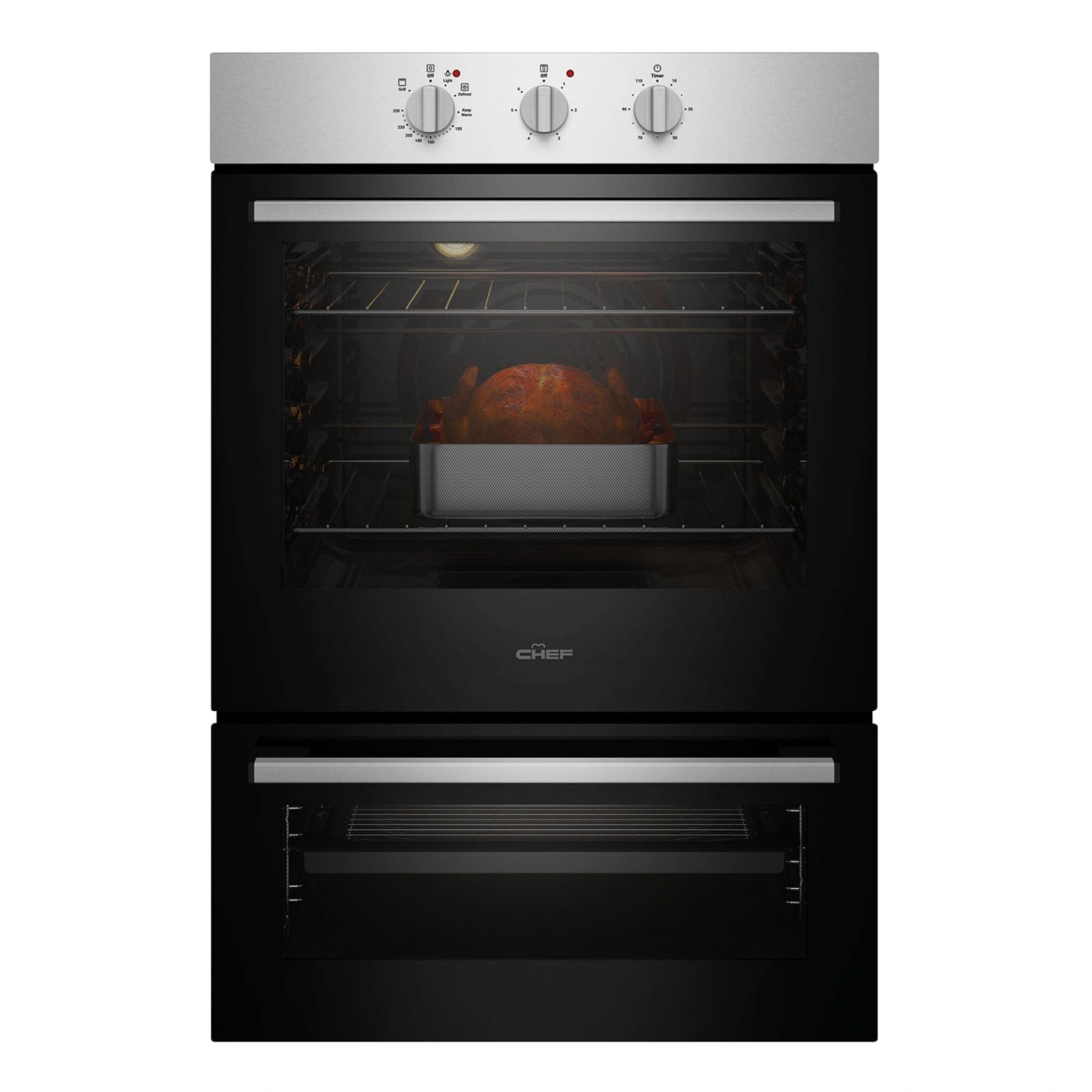 Chef 60cm Electric Built-In Fan Forced Oven with Separate Grill CVE662SB, Front Double Oven View 2