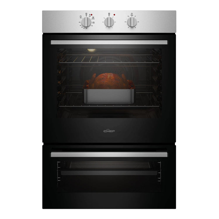 Chef 60cm Electric Built-In Fan Forced Oven with Separate Grill CVE662SB, Front Double Oven View 2