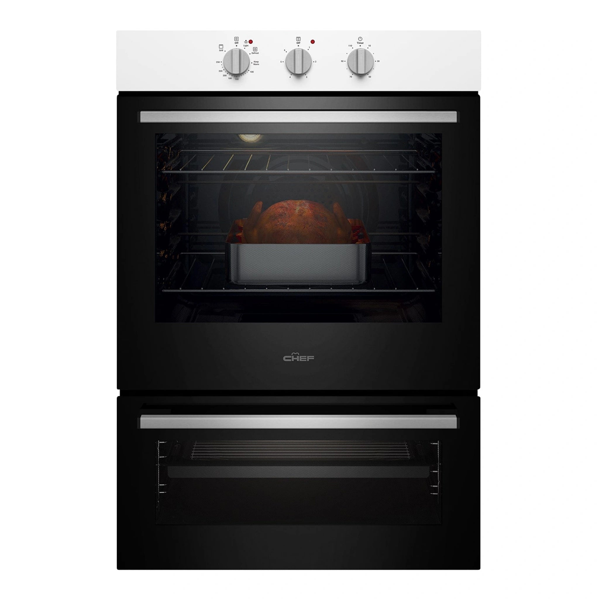 Chef 60cm Electric Built-In Fan Forced Oven with Separate Grill CVE662WB, Front Double Oven View 2