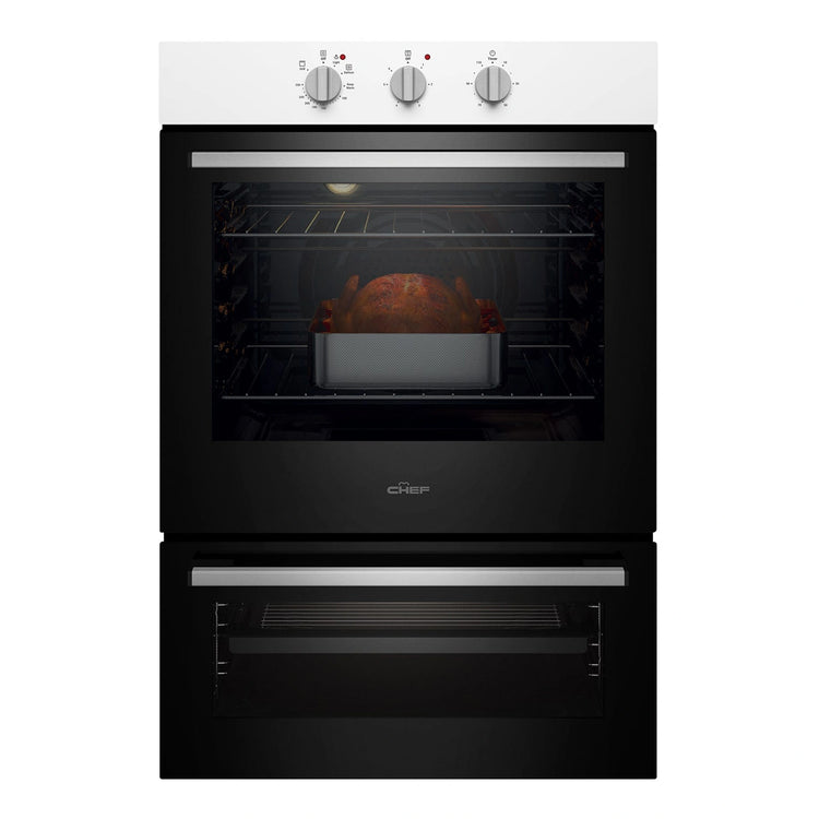 Chef 60cm Electric Built-In Fan Forced Oven with Separate Grill CVE662WB, Front Double Oven View 2