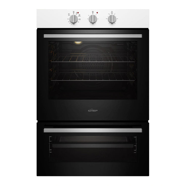 Chef 60cm Electric Built-In Fan Forced Oven with Separate Grill CVE662WB, Front Double Oven View