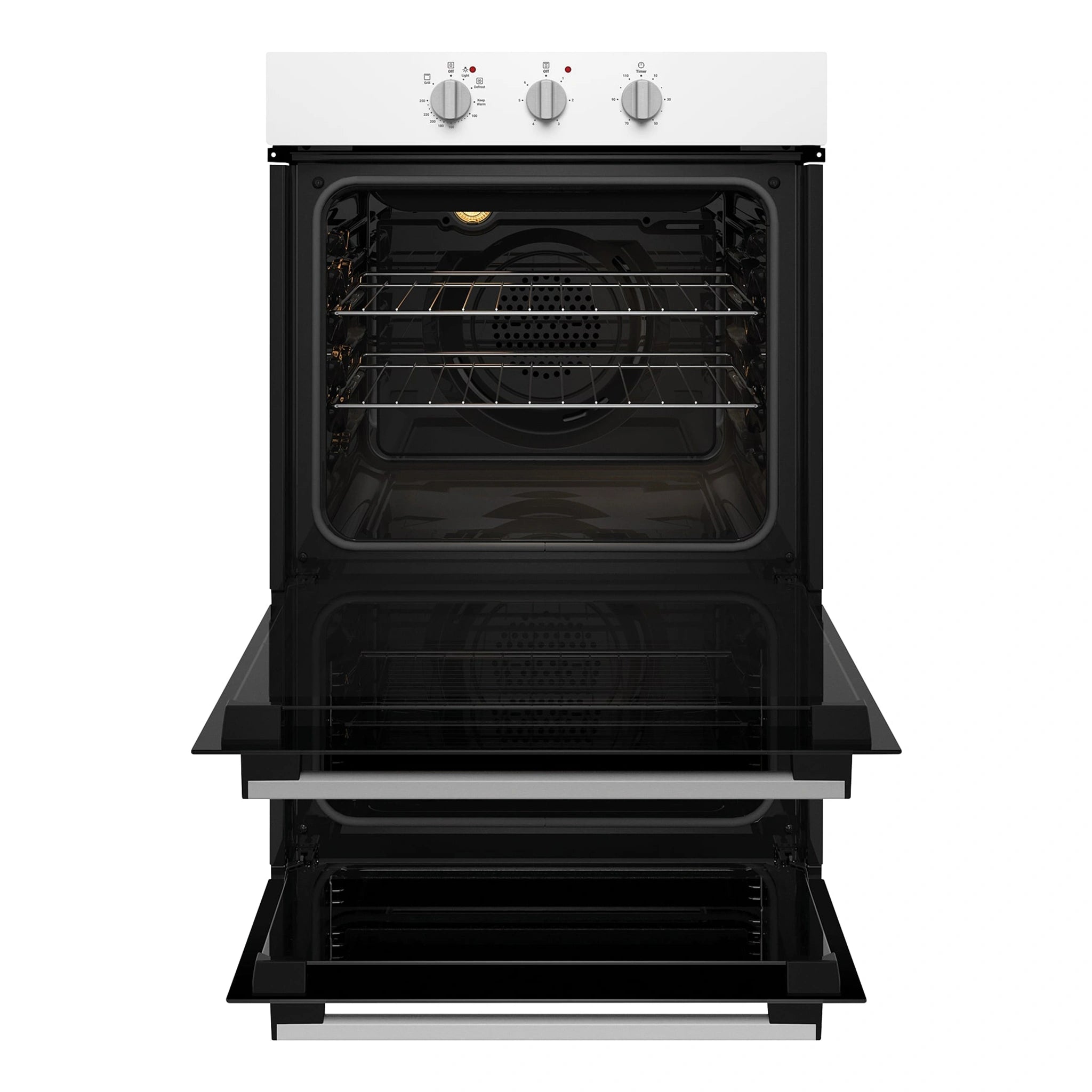 Chef 60cm Electric Built-In Fan Forced Oven with Separate Grill CVE662WB, Front View With Door Open