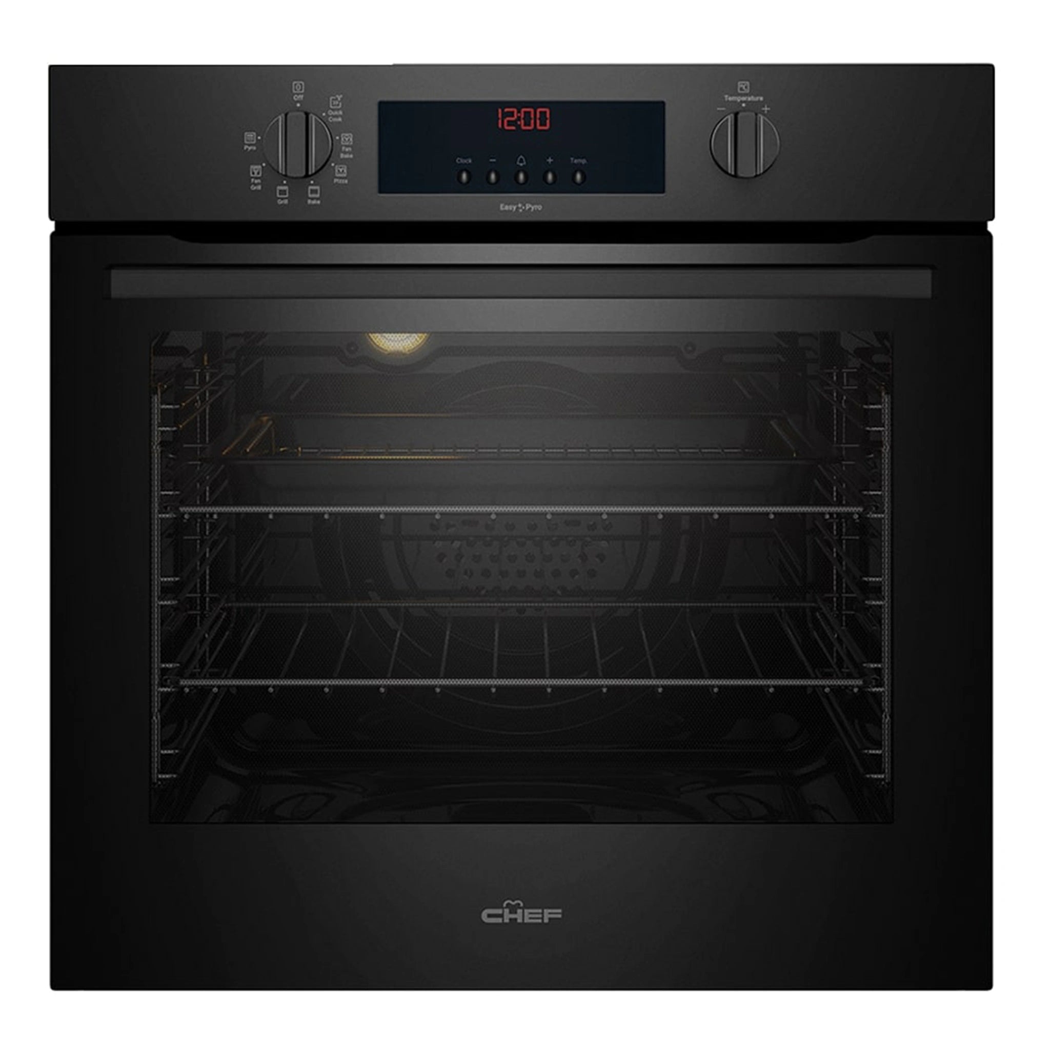 Chef 60cm Electric Built-In Multi-Function Oven with Easy Pyro Clean CVEP614DB, Front View