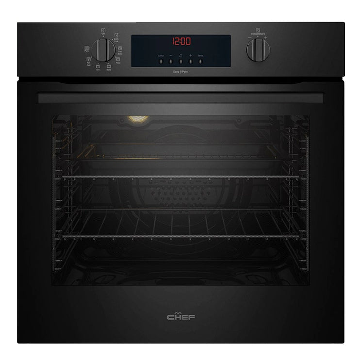 Chef 60cm Electric Built-In Multi-Function Oven with Easy Pyro Clean CVEP614DB, Front View