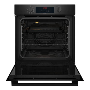 Chef 60cm Electric Built-In Multi-Function Oven with Easy Pyro Clean CVEP614DB, Front View With Door Open