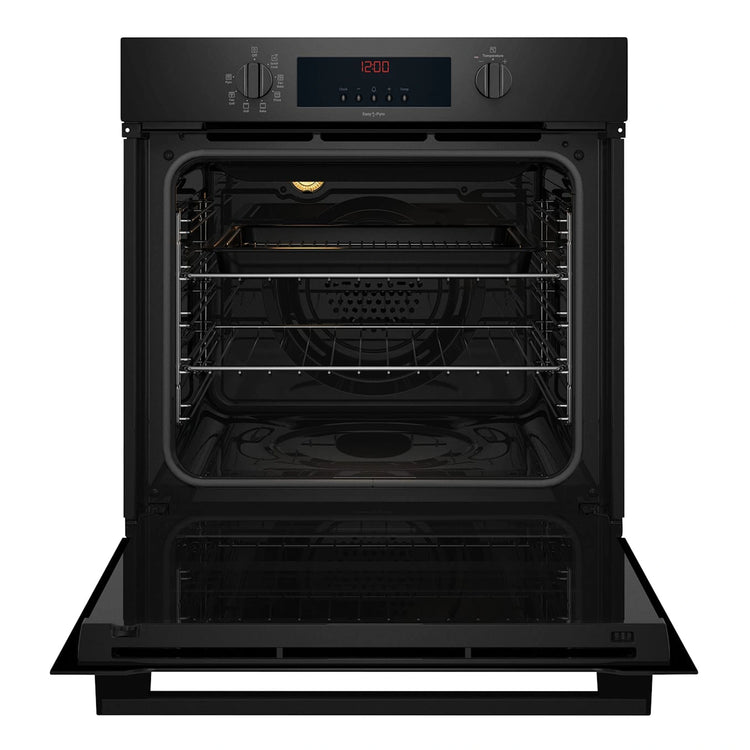 Chef 60cm Electric Built-In Multi-Function Oven with Easy Pyro Clean CVEP614DB, Front View With Door Open