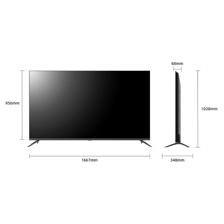 CHiQ 75 Inch 4K QD Mini LED GOOGLE TV 75M810N, Dimensions View