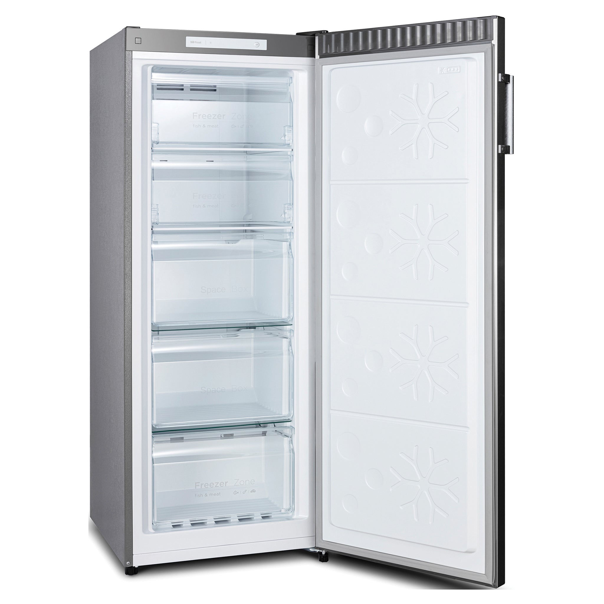 CHiQ 166L Stainless Steel Upright Frost-Free Freezer CSF165NSS, Open Door Side View