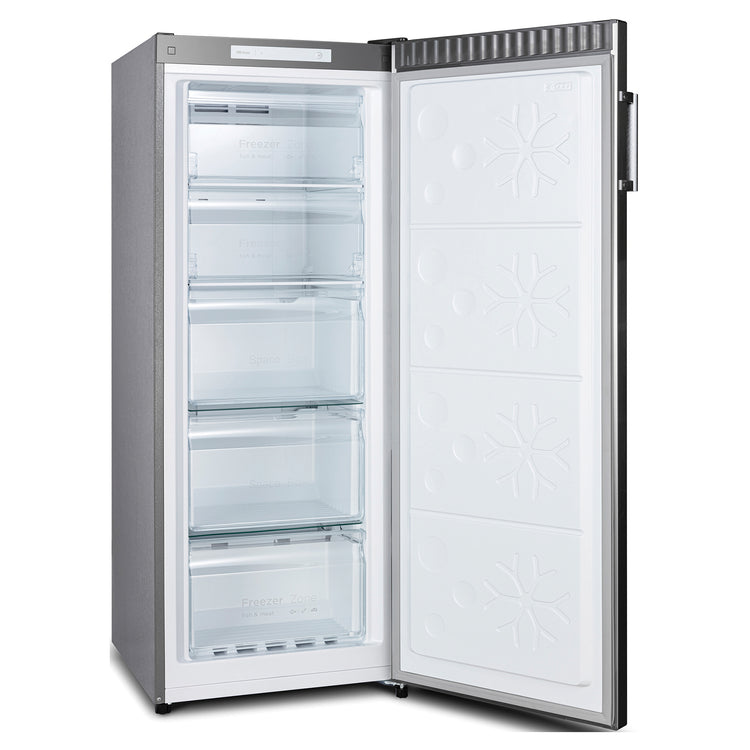 CHiQ 166L Stainless Steel Upright Frost-Free Freezer CSF165NSS, Open Door Side View