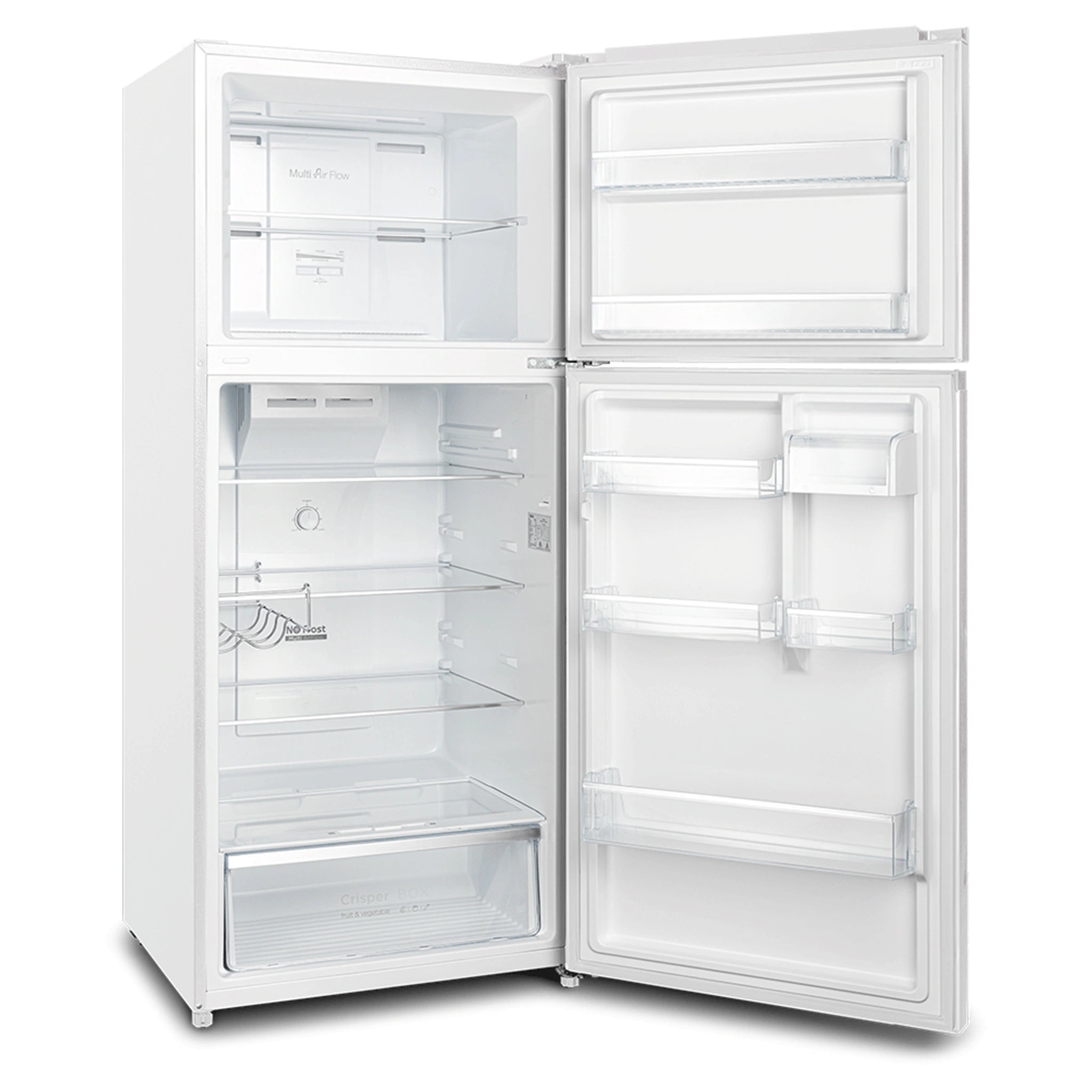 CHiQ 410L Top Mount Fridge White CTM410NW, Left Side View Door Open