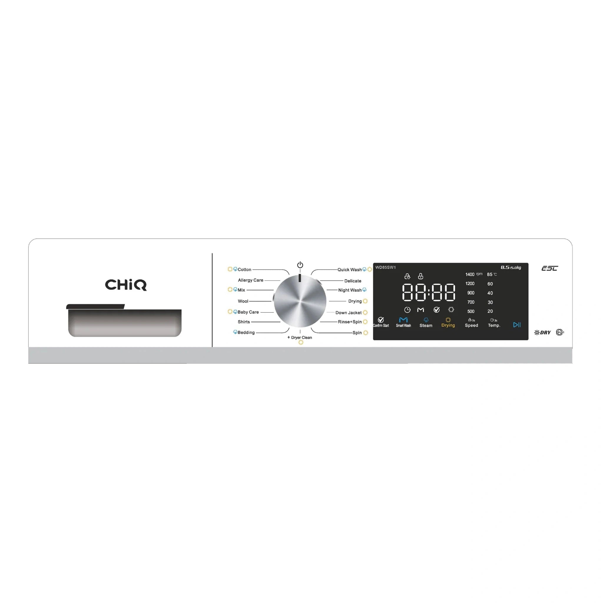 ChiQ 8.5kg/5kg White Washer Dryer Combo WD85SW1, Control Panel View