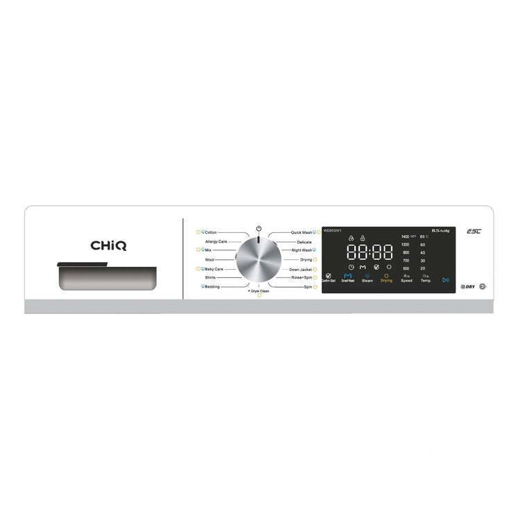 ChiQ 8.5kg/5kg White Washer Dryer Combo WD85SW1, Control Panel View