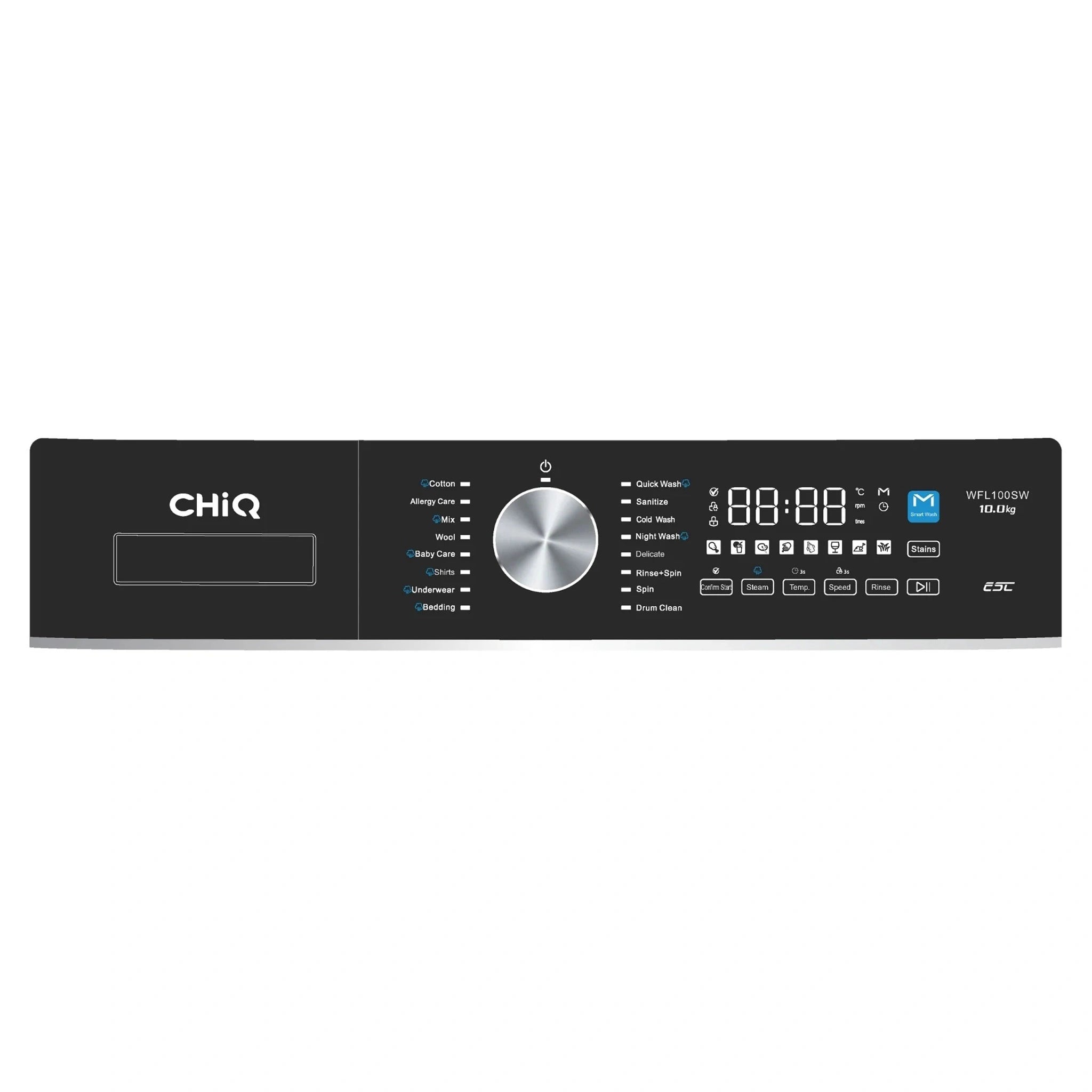 CHiQ 10Kg White Front Load Washer WFL100SW, Control Panel View