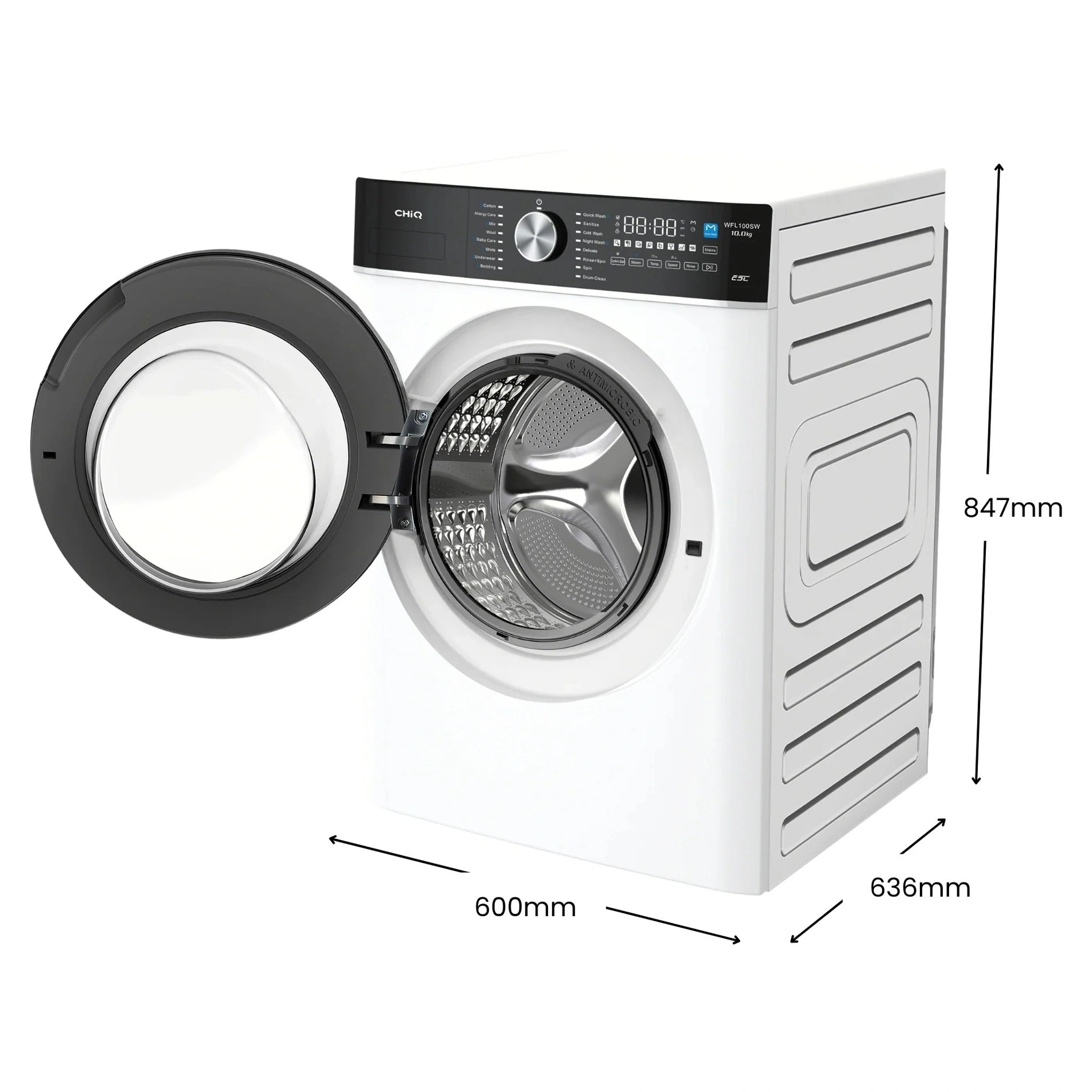 CHiQ 10Kg White Front Load Washer WFL100SW, Dimensions View
