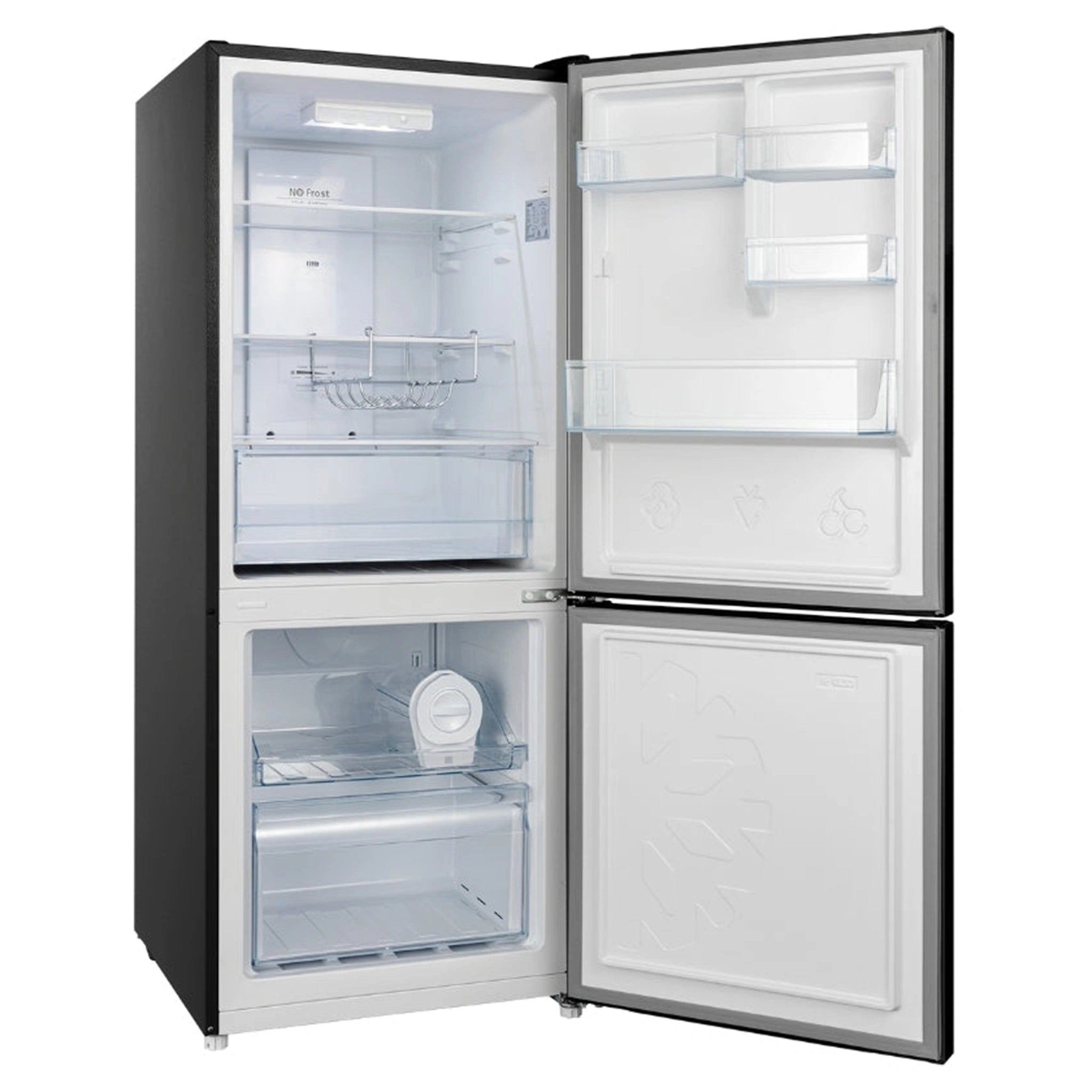 CHiQ 283L Bottom Mount Fridge Black CBM280NB3, Left Side View With Door Open