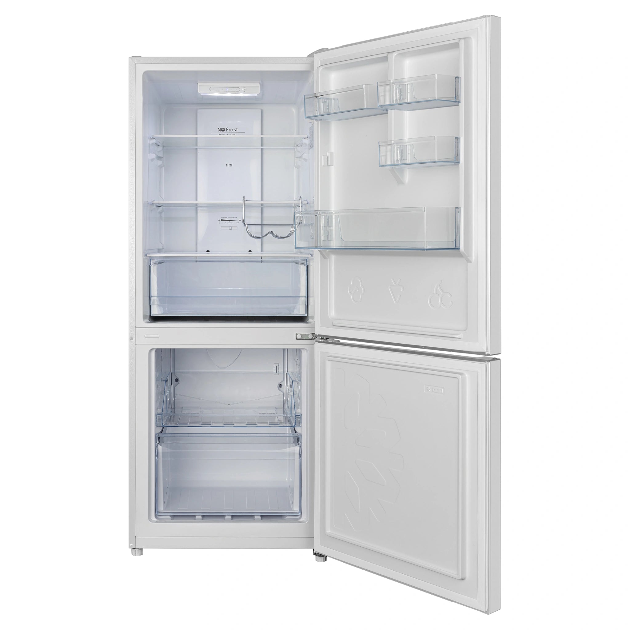 CHiQ 283L Bottom Mount Fridge White CBM283NW3, Front View With Door Open 2