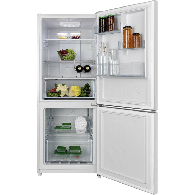 CHiQ 283L Bottom Mount Fridge White CBM283NW3, Front View With Door Open Storages
