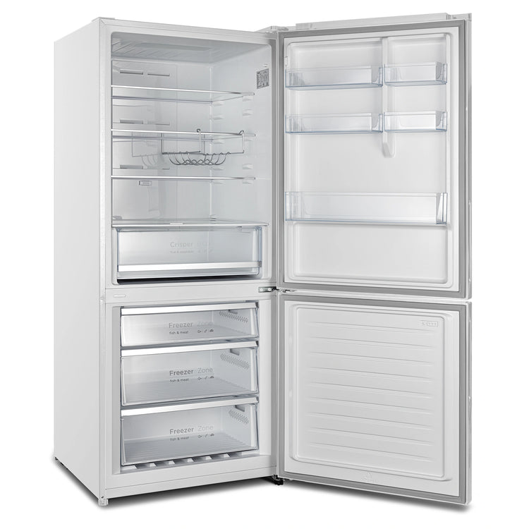 CHiQ 396L Bottom Mount Fridge White CBM396NW3, Left Side View With Door Open