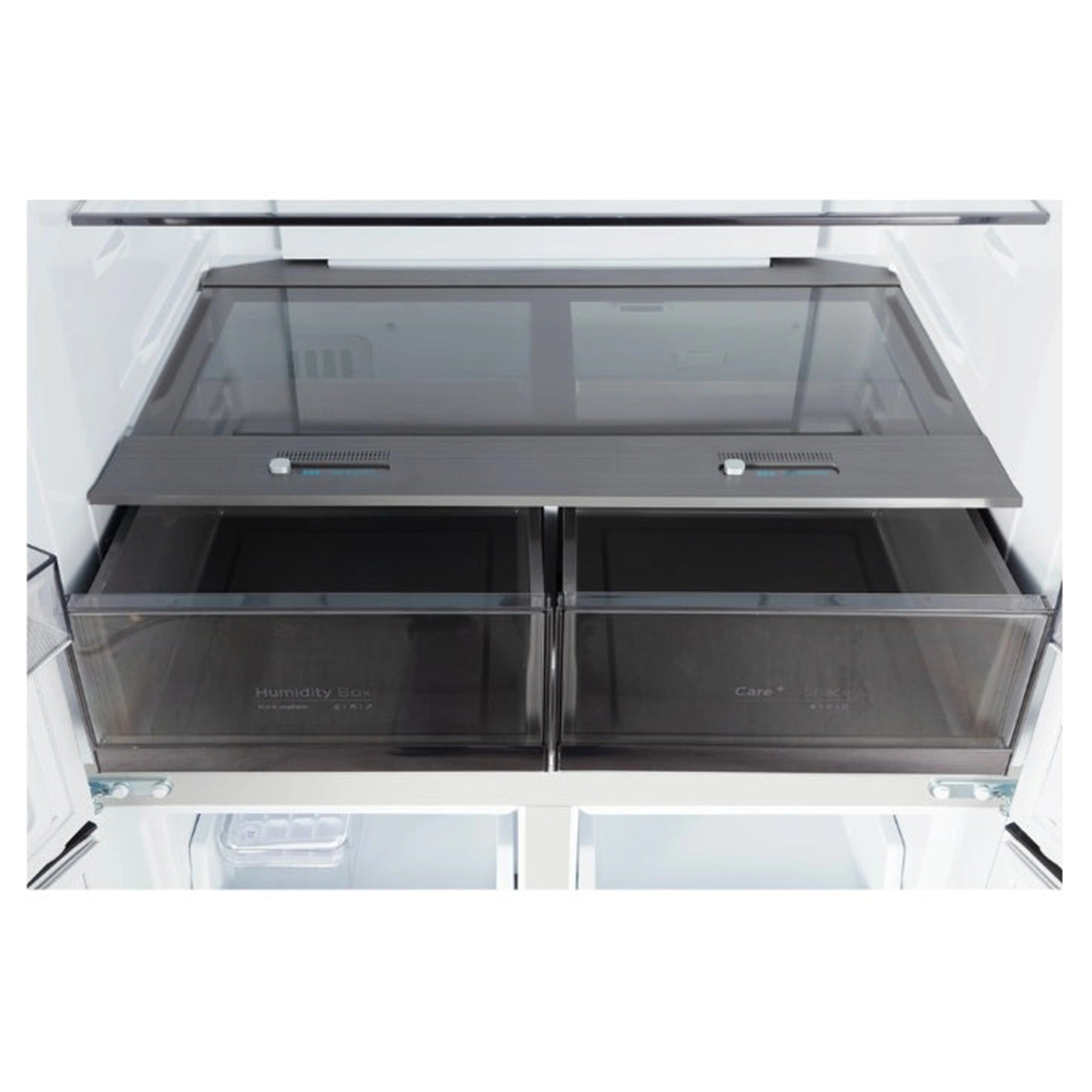 ChiQ 503L Quad Door Fridge - White Steel CCD499NWS, Double Drawer Open View