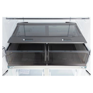 ChiQ 503L Quad Door Fridge - White Steel CCD499NWS, Double Drawer Open View