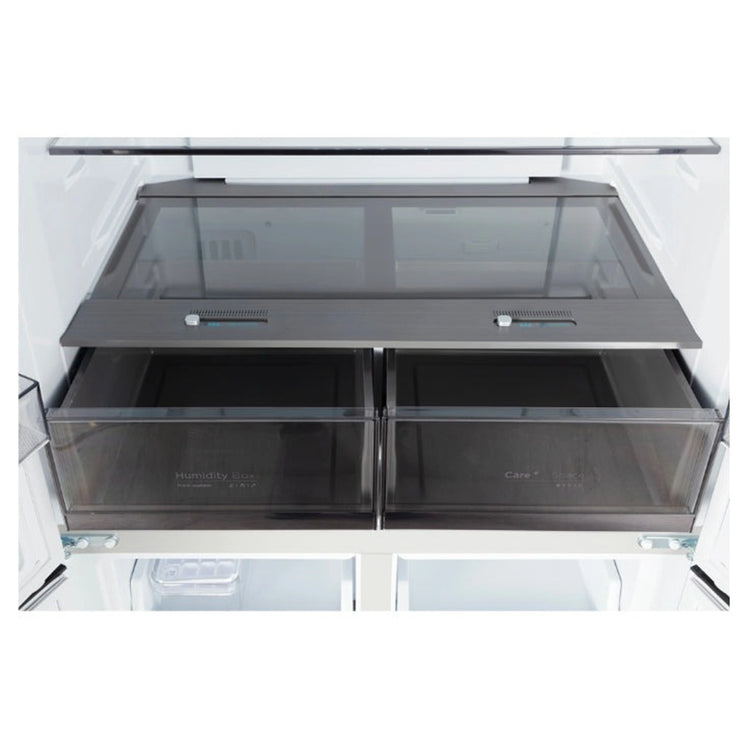 ChiQ 503L Quad Door Fridge - White Steel CCD499NWS, Double Drawer Open View