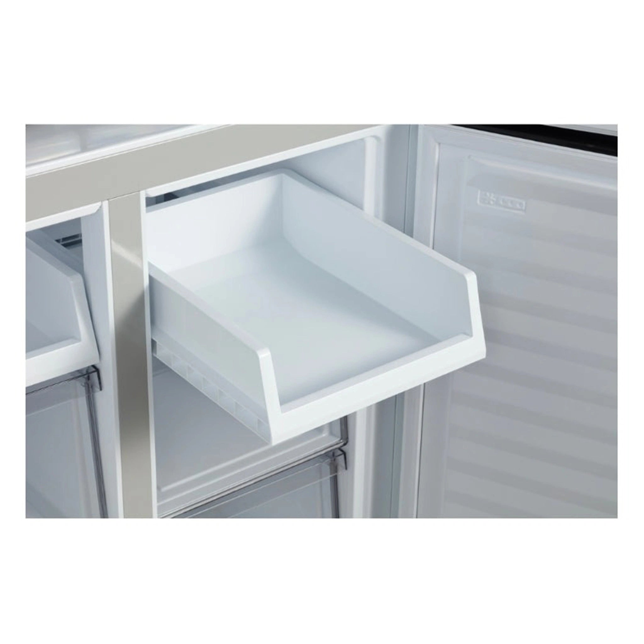 ChiQ 503L Quad Door Fridge - White Steel CCD499NWS, Drawer Open View
