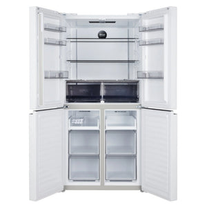 ChiQ 503L Quad Door Fridge - White Steel CCD499NWS, Front View Double Door Open View