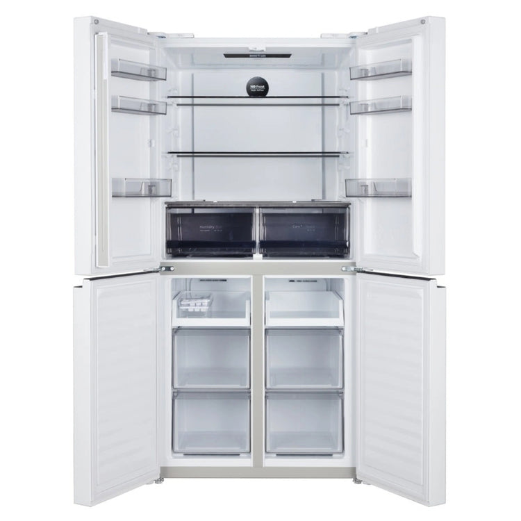 ChiQ 503L Quad Door Fridge - White Steel CCD499NWS, Front View Double Door Open View