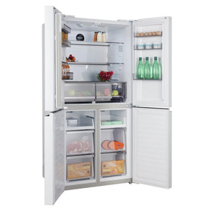 ChiQ 503L Quad Door Fridge - White Steel CCD499NWS, Front View Right Side Double Door Open View With Storages