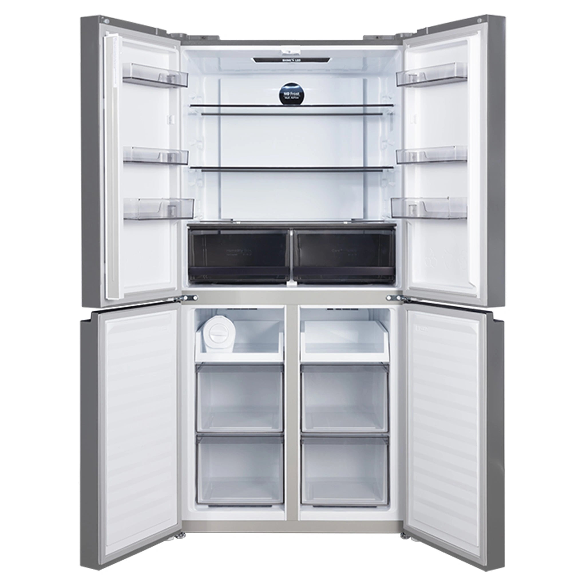 CHiQ 503L Silver Four Door Frost-Free Refrigerator CCD500NS, Front View With Double Door Open View