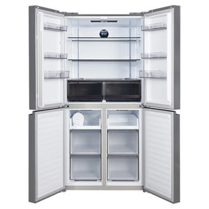 CHiQ 503L Silver Four Door Frost-Free Refrigerator CCD500NS, Front View With Double Door Open View