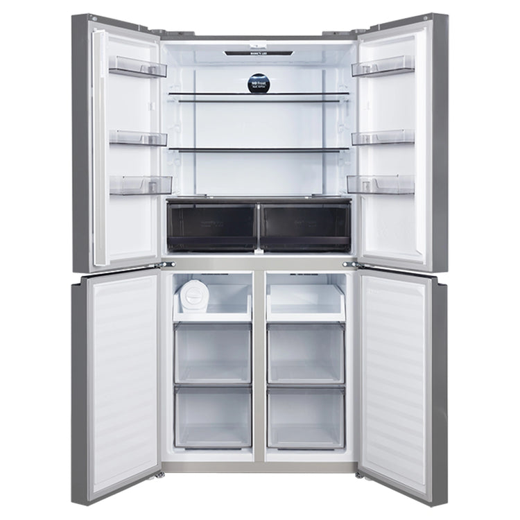 CHiQ 503L Silver Four Door Frost-Free Refrigerator CCD500NS, Front View With Double Door Open View