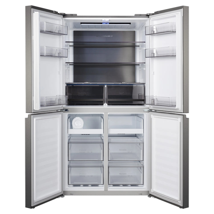 CHiQ 601L Silver French Door Frost-Free Refrigerator CCD596NS, Front View With Double Door Open View