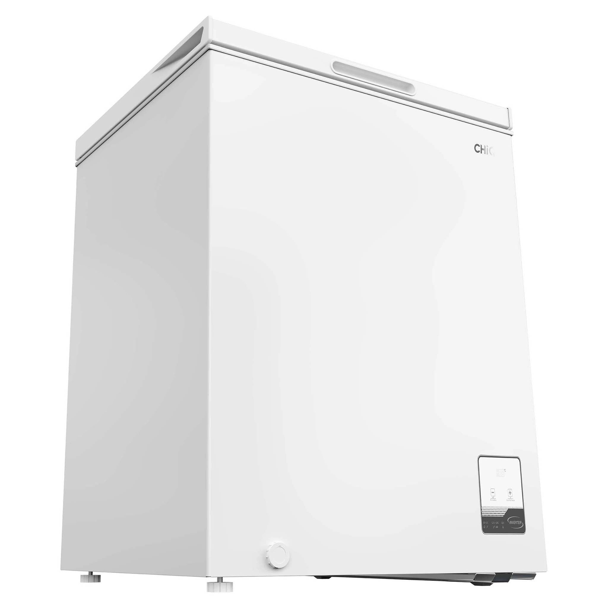 CHiQ 142L White Hybrid Chest Freezer CCF142WE, Bottom Angle Close Door View