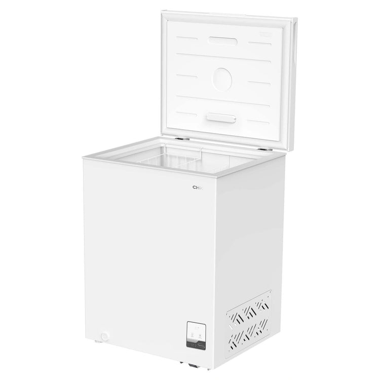CHiQ 142L White Hybrid Chest Freezer CCF142WE, Left Angle Open Door View