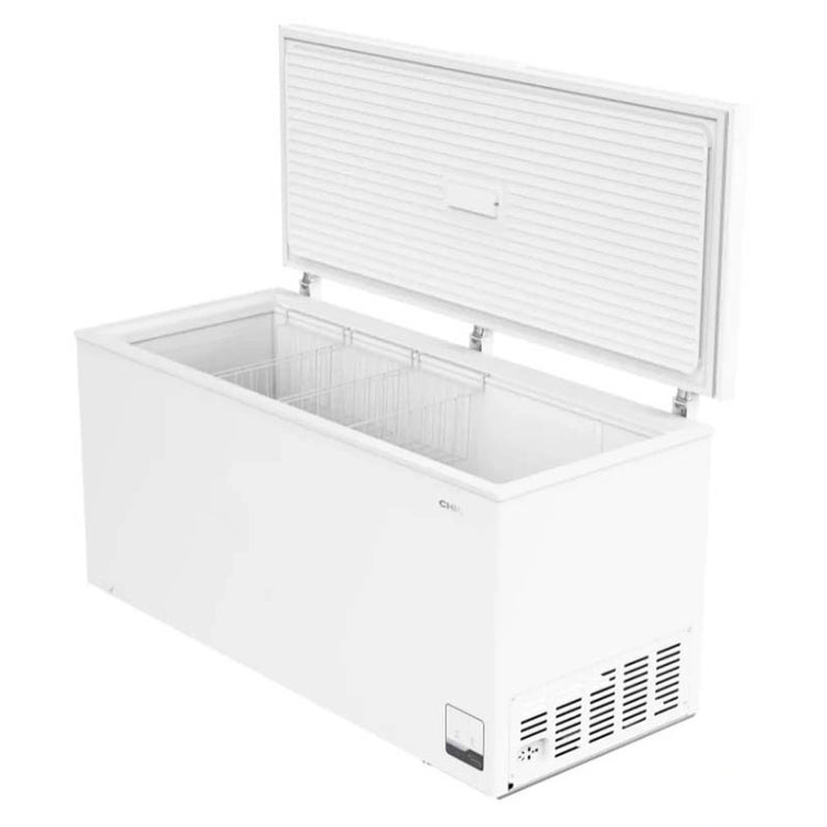 CHiQ 500L White Hybrid Chest Freezer CCF500WE, Left Angle Door Open View