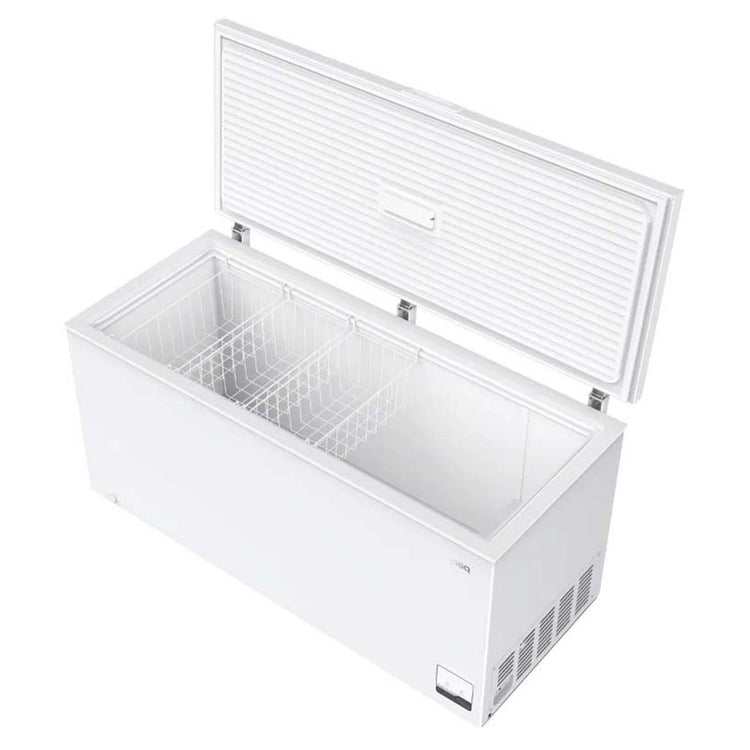 CHiQ 500L White Hybrid Chest Freezer CCF500WE, Left Angle Door Open View