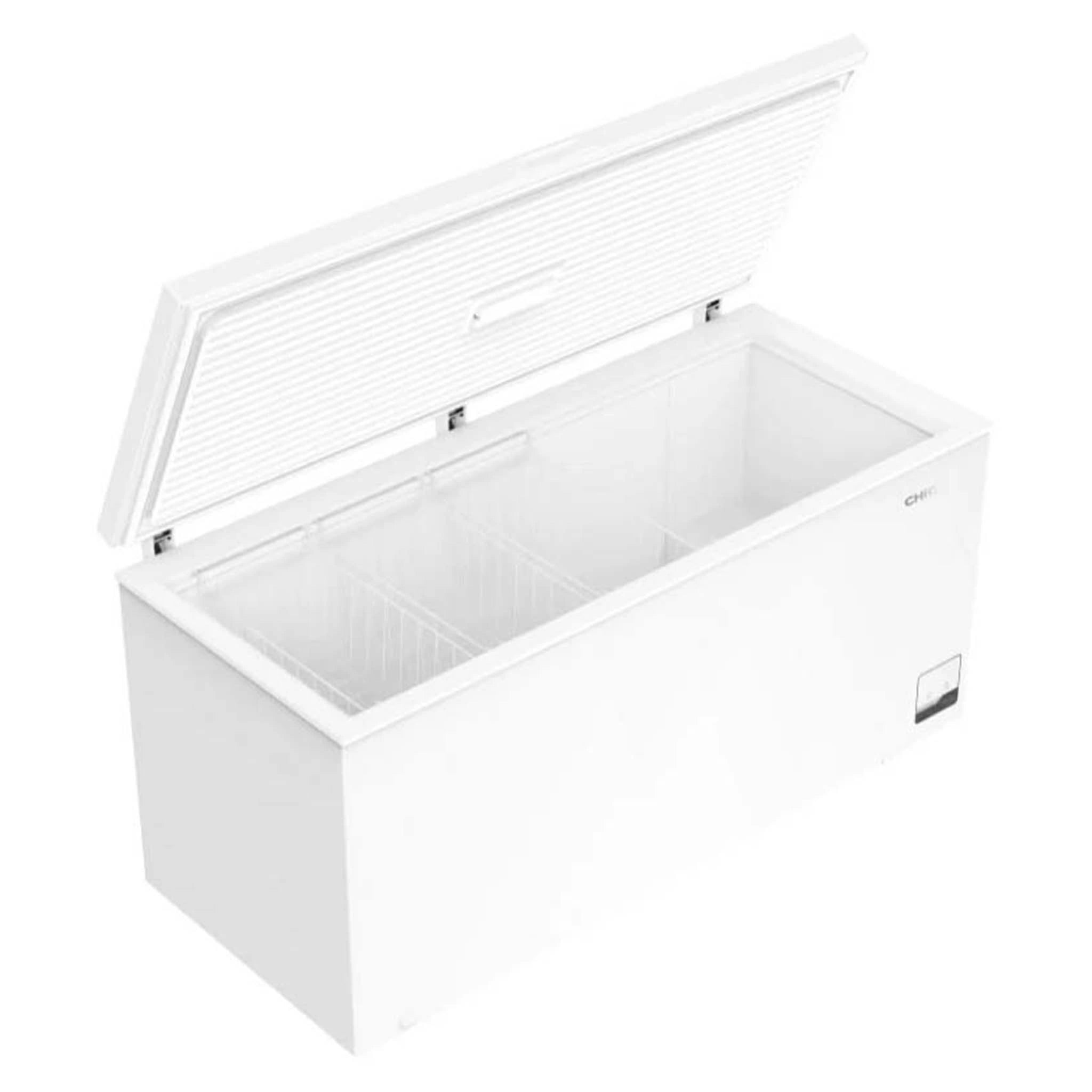 CHiQ 500L White Hybrid Chest Freezer CCF500WE, Right Angle Door Open View