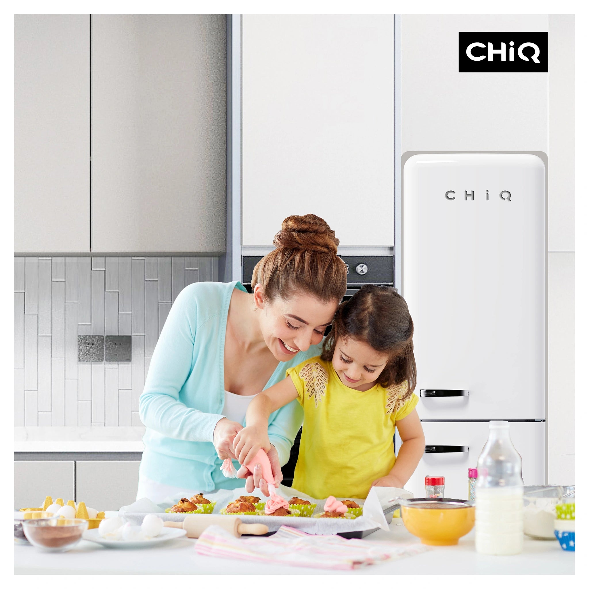 CHiQ 231L Bottom Mount Retro Fridge White CRBM227NW3, Lifestyle View
