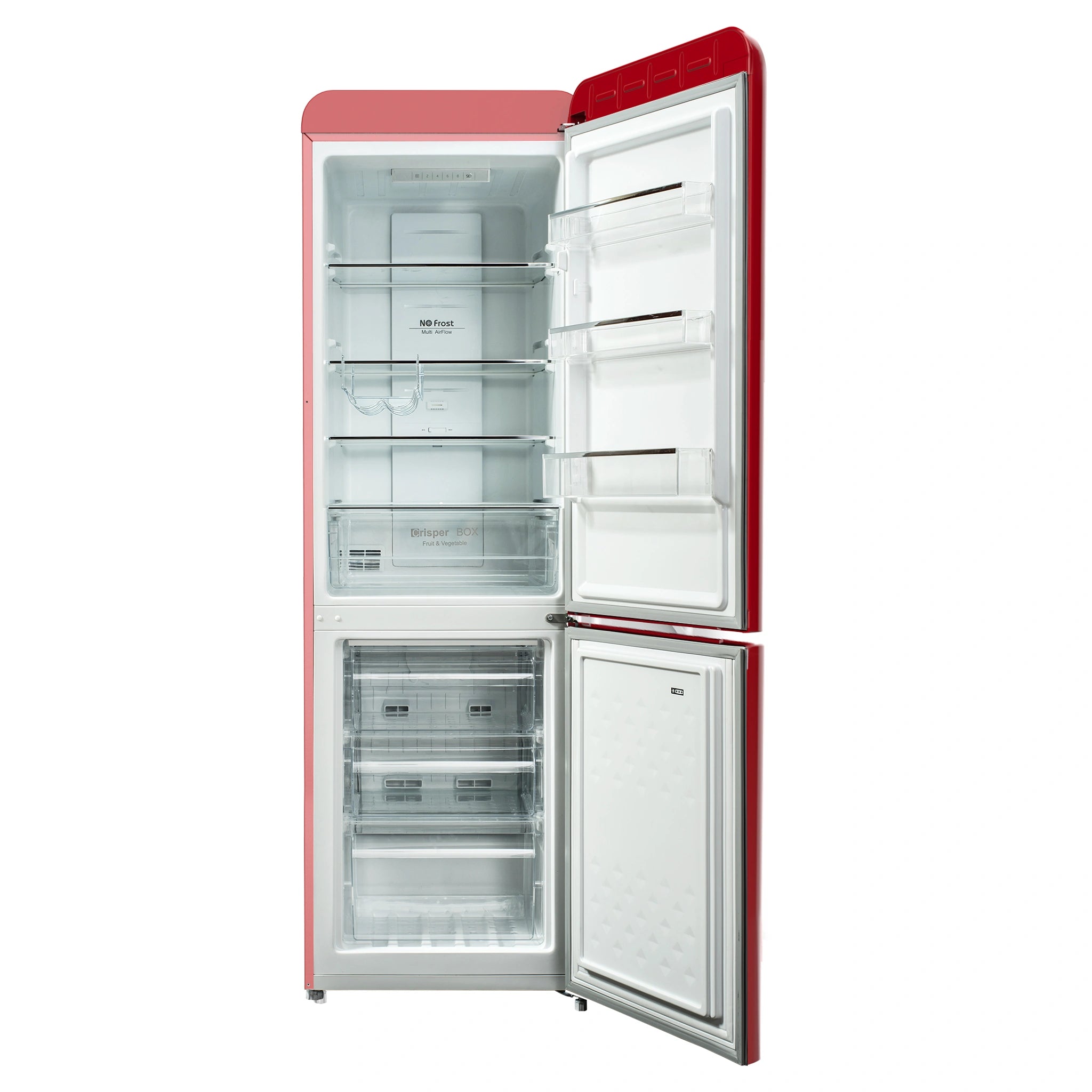 CHiQ 231L Bottom Mount Retro Fridge White CRBM228NR3, Front View With Door Open