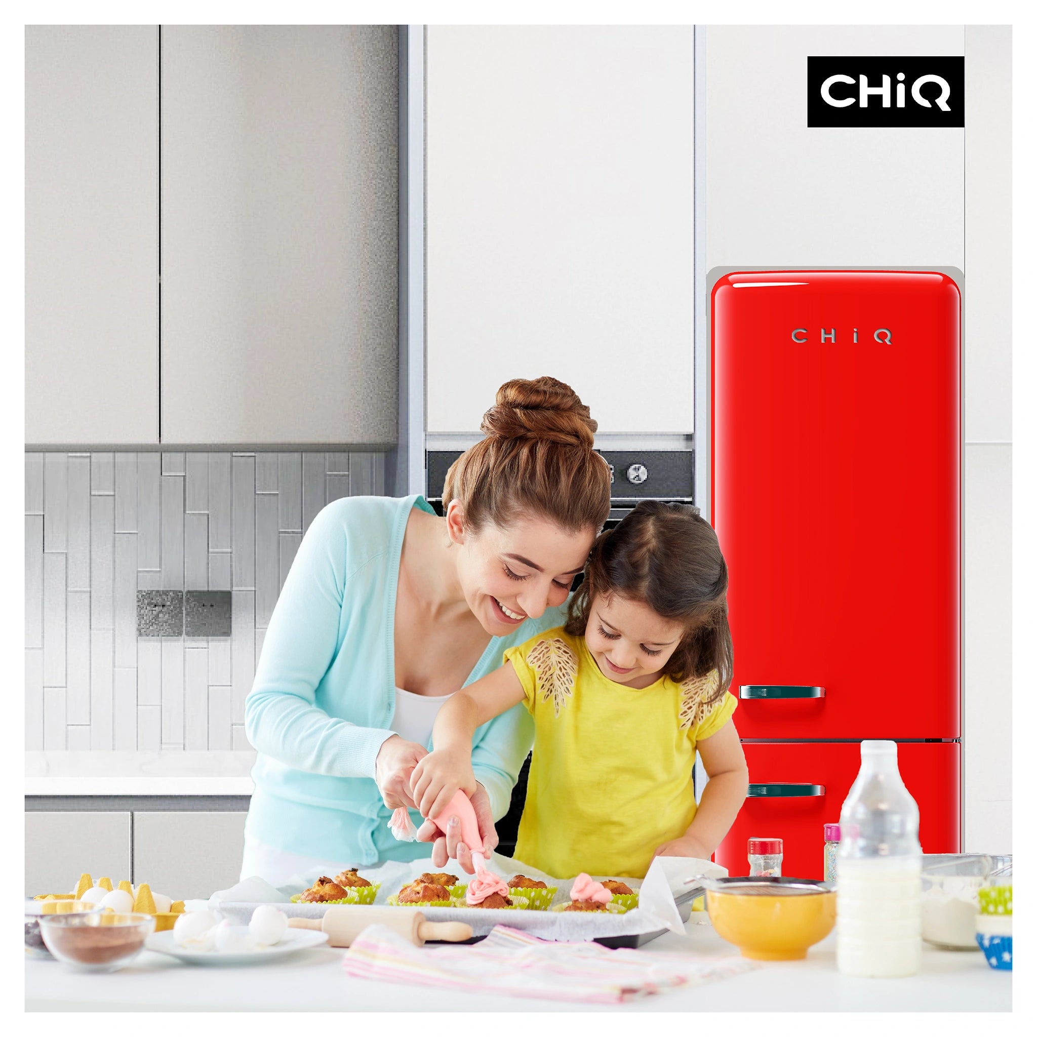 CHiQ 231L Bottom Mount Retro Fridge White CRBM228NR3, Lifestyle View