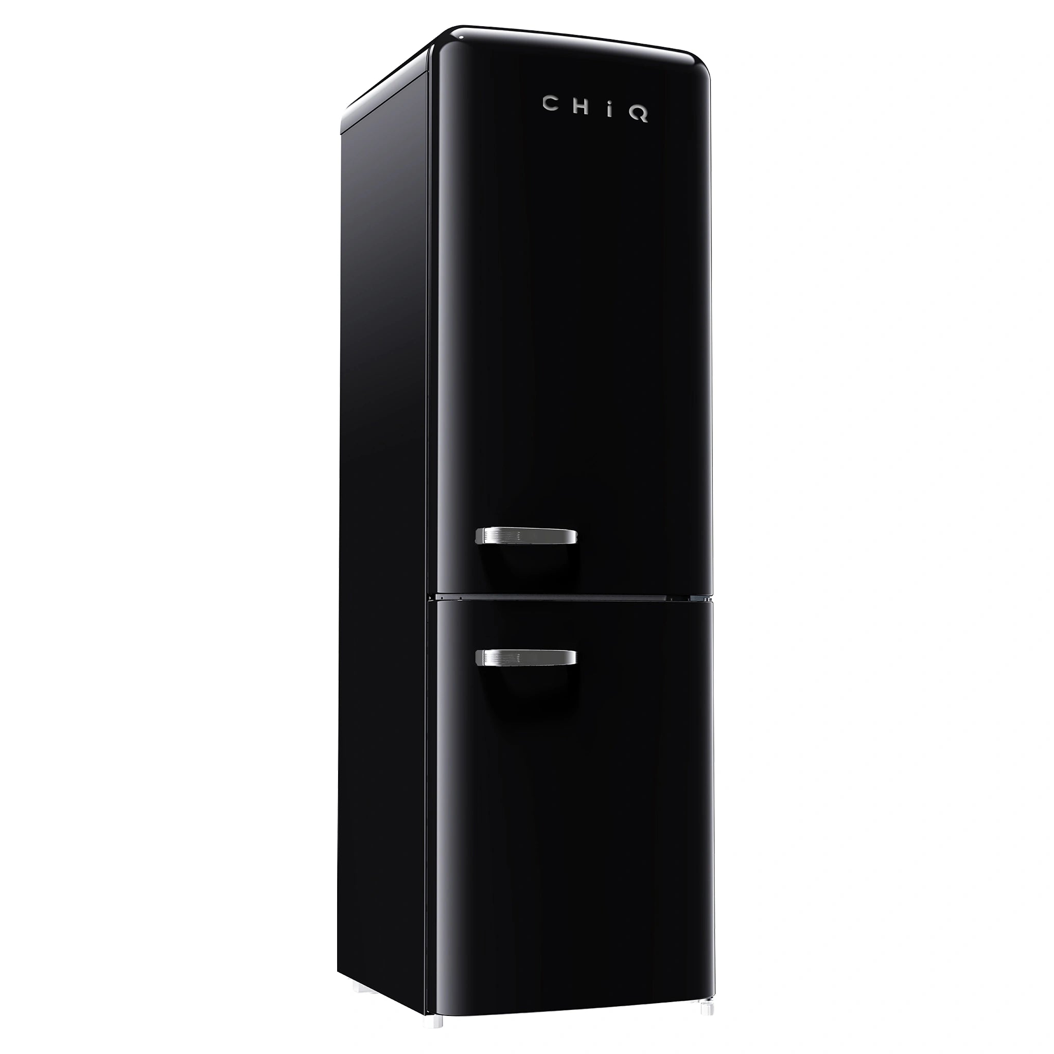 CHiQ 231L Bottom Mount Retro Fridge Black CRBM229NB3, Front Left Side View